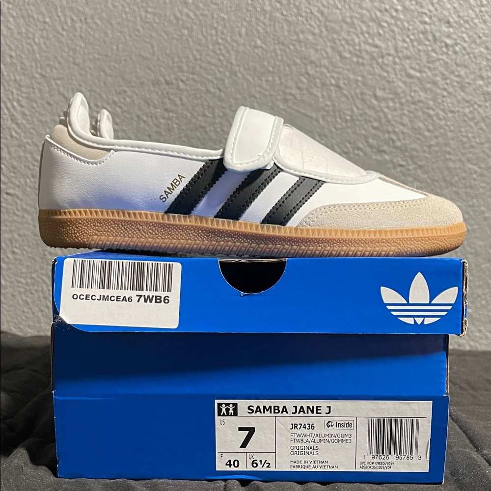 adidas Samba Jane J White Black Gum Slip-On Sneakers